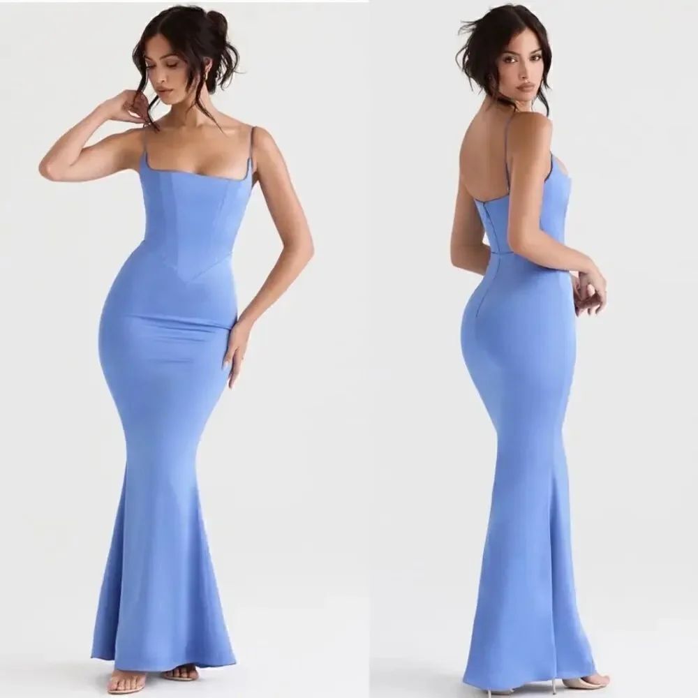 NWT House Of Cb Olivette Periwinkle Satin Maxi Blue Dress Corset Size XS